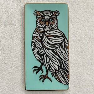 Patch NYC Owl Trinket Tray Galison Turquoise Porcelain Decorative Dish Gold Rim